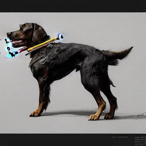 Prompt: a dog with a pencil, art by greg rutkowski, intricate, elegant, highly detailed, smooth, sharp focus, artstation