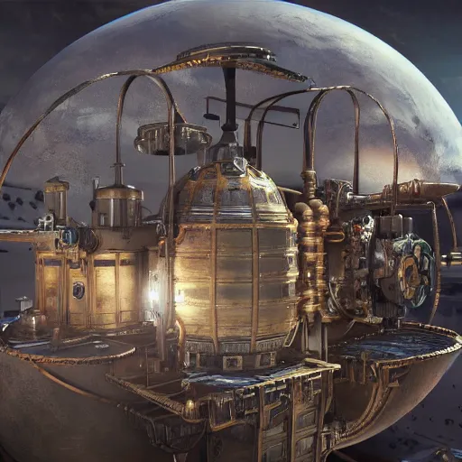 Image similar to steampunk moonbase, highly detailed, 4k, HDR, award-winning, octane render