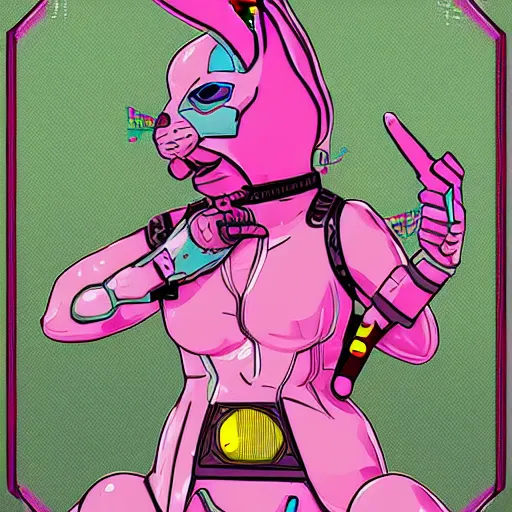 Image similar to cyberpunk pink easter bunny as the leader of a futuristic communist nation, cybernetics, sharp lines, digital, artstation, colored in