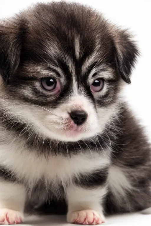 Prompt: insanely cute puppy kitten hybrid, studio photo, realistic, 8 k