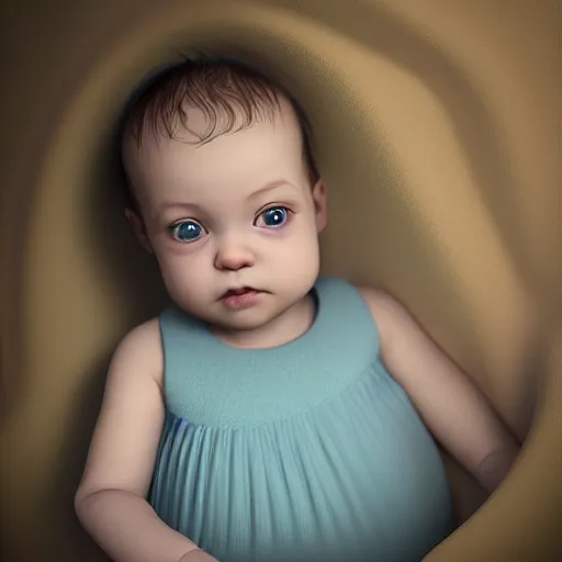 Image similar to very cute baby life like Realistic PBR 3D Model, but as a photograph by Annie Leibovitz, daz3d genesis iray, v-ray, unreal engine, HDRI shaders, 8k,intricate, elegant, highly detailed, centered, smooth, sharp focus,