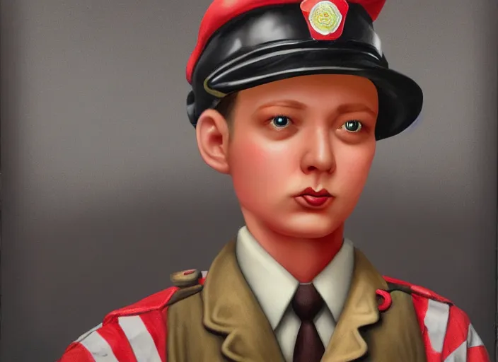 Image similar to a donut police officer, lowbrow, matte painting, 3 - d highly detailed, in the style of mark ryden,