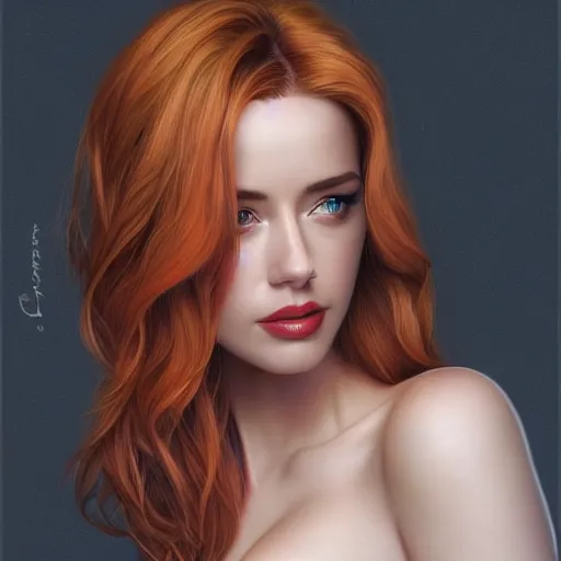 Image similar to photo of a gorgeous christina hendricks amber heard hybrid in the style of stefan kostic, realistic, professionally, professionally color graded, half body shot, victoria's secret, sharp focus, 8 k high definition, insanely detailed, intricate, elegant, art by stanley lau and artgerm