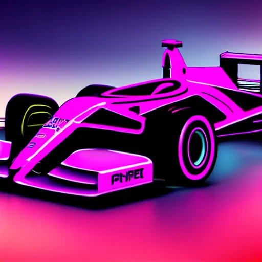 Image similar to detailed photo of a synthwave formula one car, 8 k.