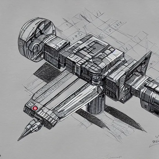 Image similar to isometric view of a star wars space station in space, pencil sketch, concept art, digital art