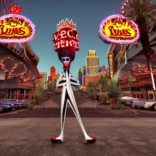 Image similar to gothic style Las Vegas in 1973, psychotic anthropomorphic Elvis chickens roaming the streets and driving Cadillacs, bright light city, high octane, 8k vray render, subsurface scatter, drum scanner, intricate complexity, cinematic quality