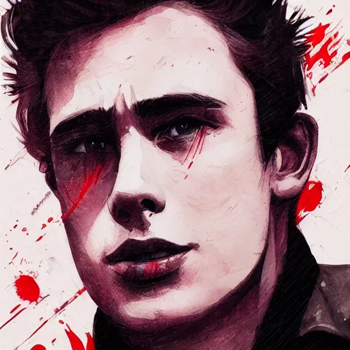 Prompt: young james dean teenage boy man, in a black and red checked flannel shirt, in a style of 8 0's horror style, wlop, artgerm, jason chan, charlie bowater, sergey kolesov, watercolor on paper, hyper detail portrait, closeup on face, exquisite detail, profile picture,