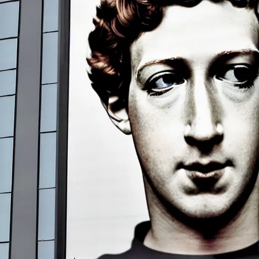 Image similar to a poster of the Big brother is watching you with face of mark Zuckerberg, 1984 style