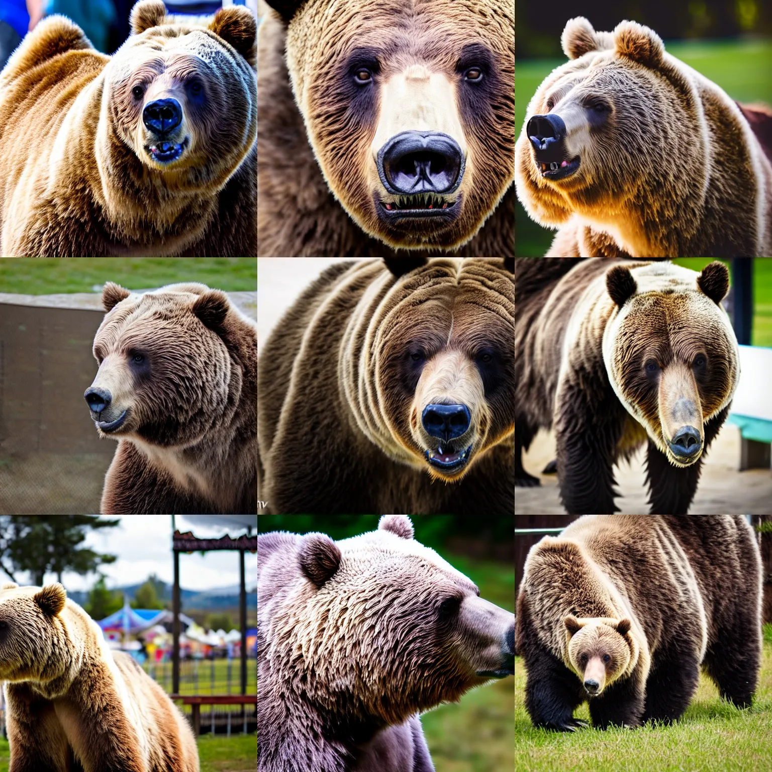 Prompt: fair, petting zoo, grizzly, realistic, photography, sharp focus