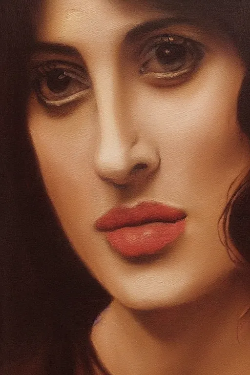 Image similar to oil painting, portrait of penelope cruz, artwork by leonardo da vinci