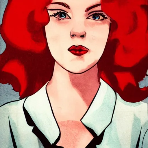 Image similar to heather chandler, heathers ( 1 9 8 9 ), deviantart, digital art, red hair, mean, beautiful, dangerous, vintage