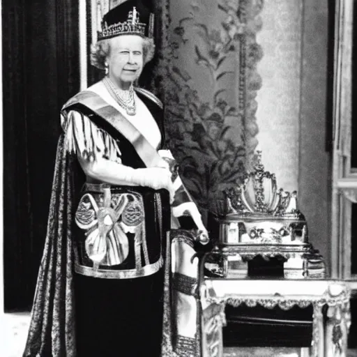 Image similar to queen Elizabeth II wearing a Masonic apron