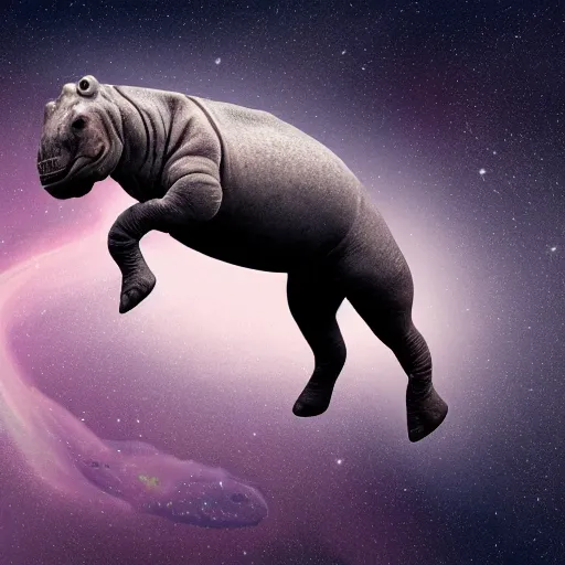 Image similar to an astronaut riding a hippopotamus