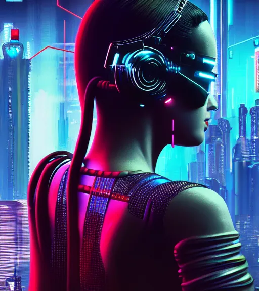 Image similar to cable plugged into cyberdeck, back of head, cyberpunk woman, computer, 1 9 7 9 omni magazine cover, style by vincent di fate, cyberpunk 2 0 7 7, 4 k resolution, unreal engine, daz