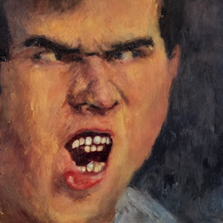 Image similar to warmly lit close up studio portrait of young angry!! teenage Richard Nixon angrily singing, impasto oil painting thick brushstrokes by Cy Twombly and Anselm Kiefer , trending on artstation dramatic lighting abstract Expressionism