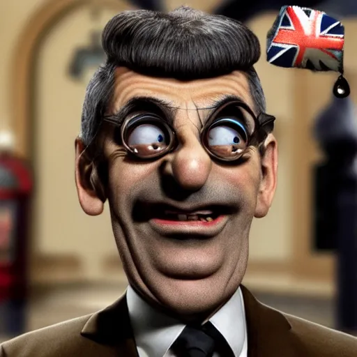 Image similar to Mister Bean as the Queen of the United Kingdom