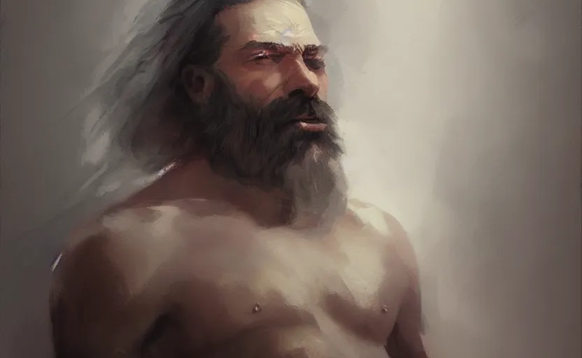 Prompt: a painting of the all father trending on artstation in the style of greg rutkowski, beautiful, male, sensual, natural skin, black beard