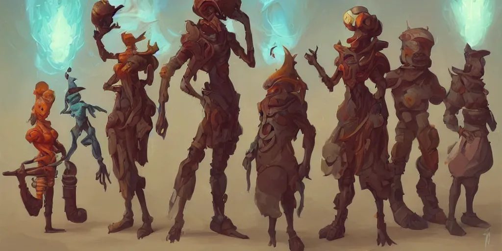 Image similar to Character concept art of a group of quirky human outcast that are a crew on a small spaceship by Peter Mohrbacher and Marc Brunet