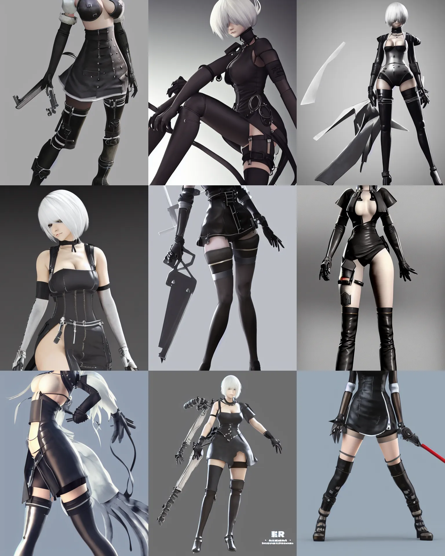 Image similar to 2B from Nier Automata, mechanical detail, cad, solidworks render