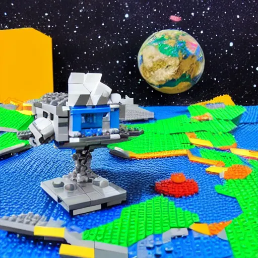 Prompt: giant asteroid hits earth, lego version,