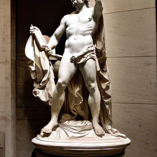 Image similar to marble statue Hephaestus at the Forge by Guillaume Coustou the Younger (at Louvre)