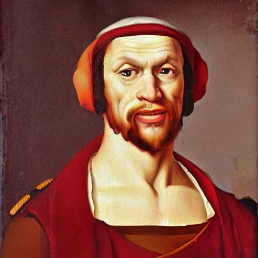 Image similar to a renaissance style portrait painting of Popeye