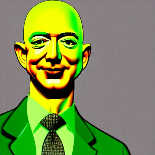 Prompt: jeff bezos morphed into a cucumber colored ink illustration art key art