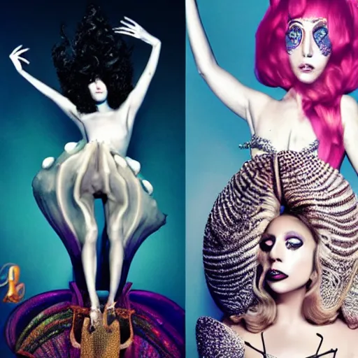 Image similar to lady gaga artpop film, lady gaga artpop inez and vinoodh, seashell girl lady gaga, venus aphrodite, haute couture,