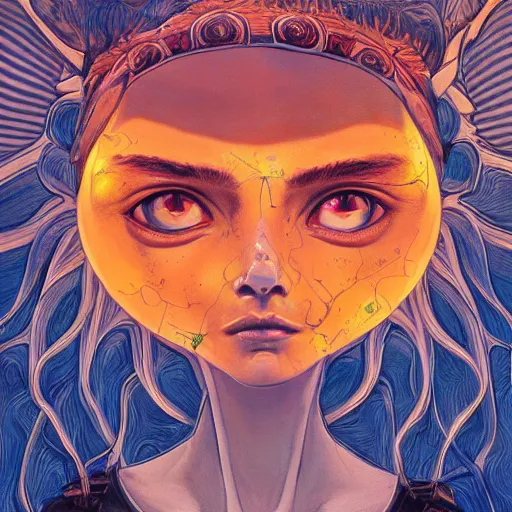 Image similar to a painting of the eyes of the sun by james jean, dark fantasy art, high detail, trending on artstation