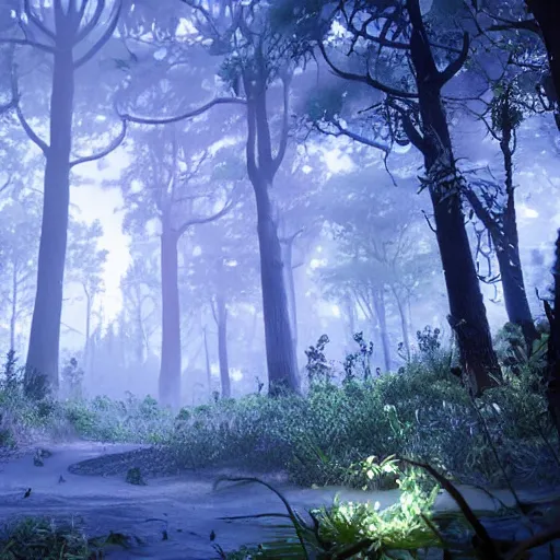 Image similar to beautiful illustration of a forest, highly detailed, crystal lighting, hyperrealistic, unreal engine, magical