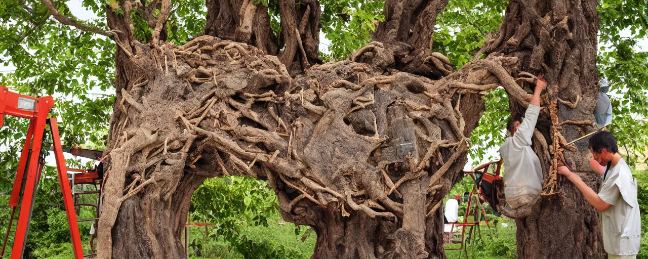 Image similar to a large jigsaw puzzle piece showing a tree being crafted by a doctor