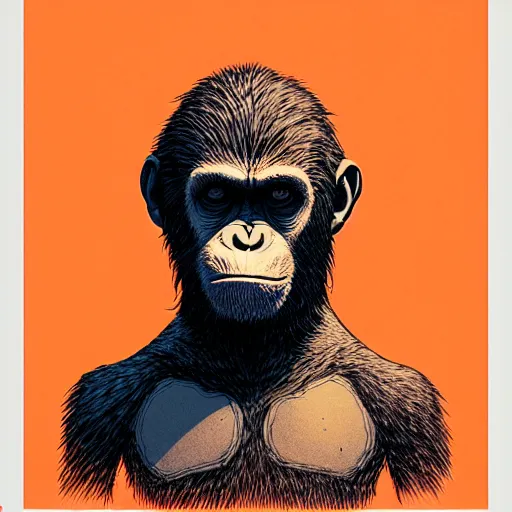 Image similar to portrait top light, by killian eng and joe fenton and martin deschambault and conrad roset, inspired by planet of the apes, orange background and grey only, etching, fine, sharp high detail,