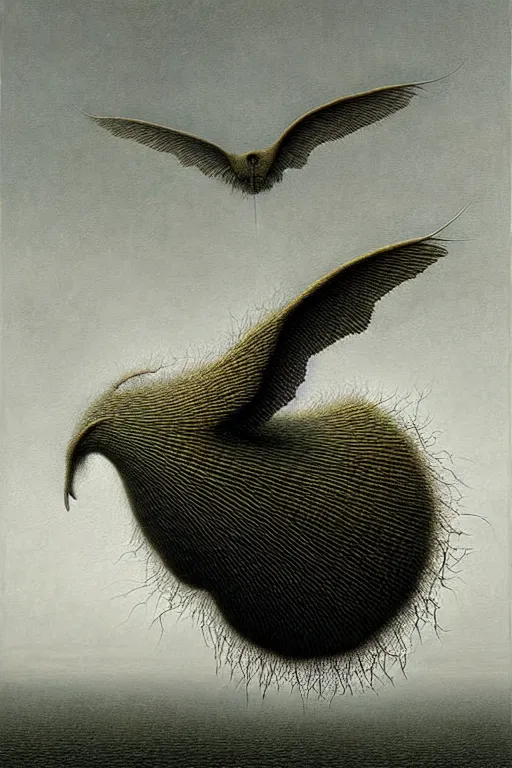 Prompt: a hyperrealistic painting of a unknown multicolored flying biological entity, by john kenn mortensen and zdzislaw beksinski, highly detailed, vivid color,