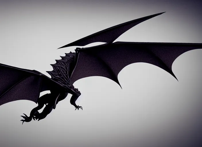 Image similar to A flying black dragon, 3d render, detailed, blender, cinematic