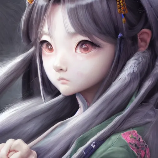 Image similar to dynamic composition, motion, ultra-detailed, amazing details, colorful and grayish palette, HD semirealistic anime CG concept art digital painting, watercolor oil painting of a Japanese schoolgirl, by a Chinese artist at ArtStation, by Huang Guangjian, Fenghua Zhong, Ruan Jia, Xin Jin and Wei Chang. Realistic artwork of a Chinese videogame, gradients, gentle an harmonic grayish colors.