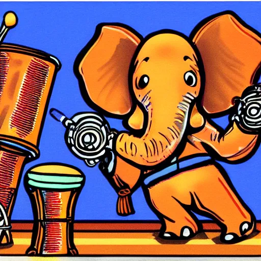 Image similar to a elephant playing drums, sega genesis game