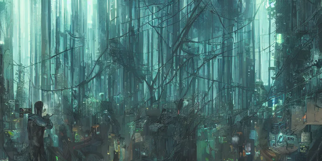 Image similar to the forests of cyberpunk tokeyo by kirokaze