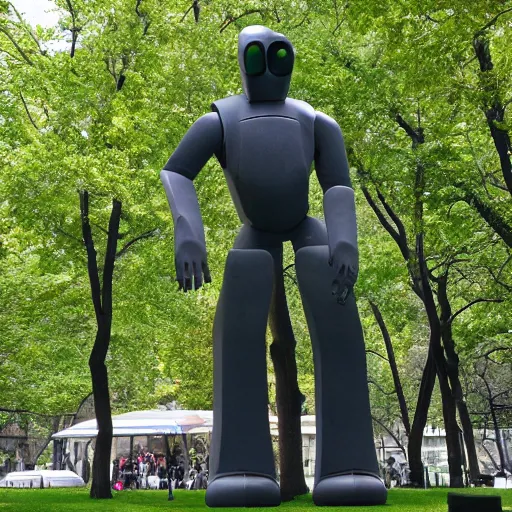 Image similar to gort from the day the earth stood still standing menacingly and evil in new York City park