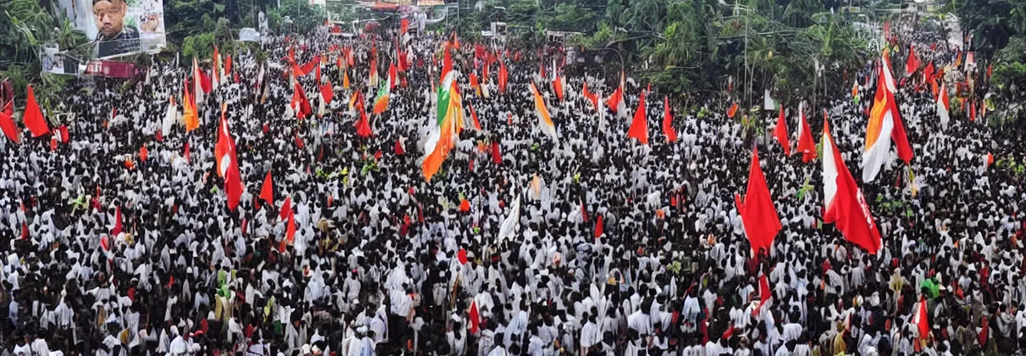 Image similar to jakarta is full of supporters of habib riziq, they demonstrate while carrying jihad flags, very high resolution images, with very fine details, taken by the world's most famous photographers