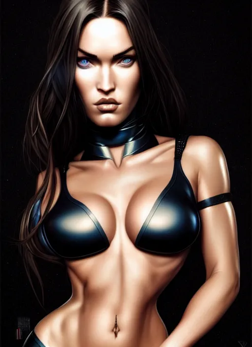 Prompt: symmetry!! gantz portrait of megan fox, unholy, intricate, highly detailed, dynamic lighting, digital art, digital painting, artstation, terence nielsen, sharp focus, illustration, art by artgerm and greg rutkowski and moebius, 8 k