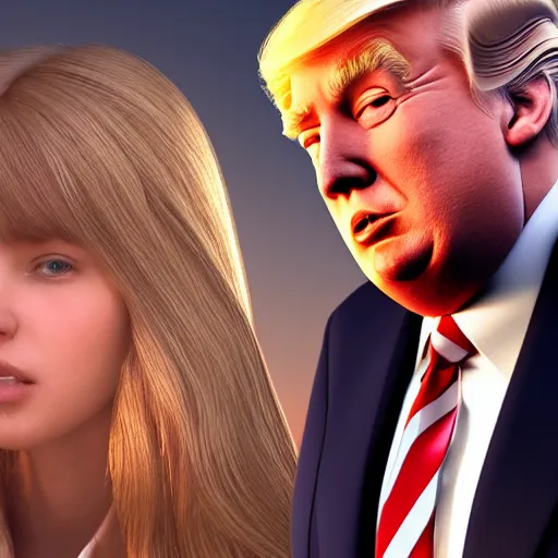 Image similar to Donald Trump with uwu girl body, realistic artstyle, wide shot, dramatic lighting, octane render, hyperrealistic, high quality, highly detailed, HD, beautiful, cinematic, 8k, unreal engine, facial accuracy, symmetrical