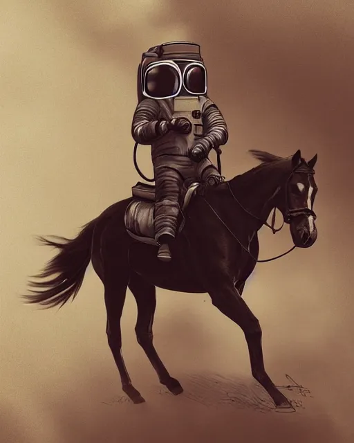 Image similar to sitting astronaut under the horse that riding, artstation