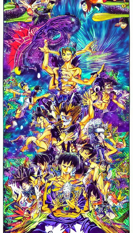 Prompt: psytrance artwork, by yoshihiro togashi