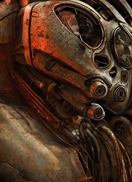 Image similar to a photorealistic dramatic hyperrealistic render of predator, ultra realistic details, well worn, rust, oil stains by vitaly bulgarov and mike nash, beautiful dramatic dark moody tones and lighting, cinematic atmosphere, studio lighting, global illumination, shadows, dark background, octane render, 8 k