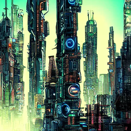 Prompt: cyberpunk cityscape drawn by david mckean