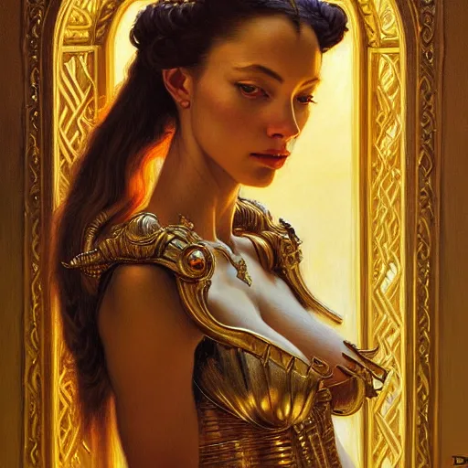 Image similar to highly detailed portrait of a majestic lioness queen in the form of a beautiful woman. d & d. art by donato giancola, eugene delacroix, ruan jia, alberto vargas. trending on artstation, intricate details, energetic composition, golden ratio, concept art, illustration, elegant art, global illuminaition