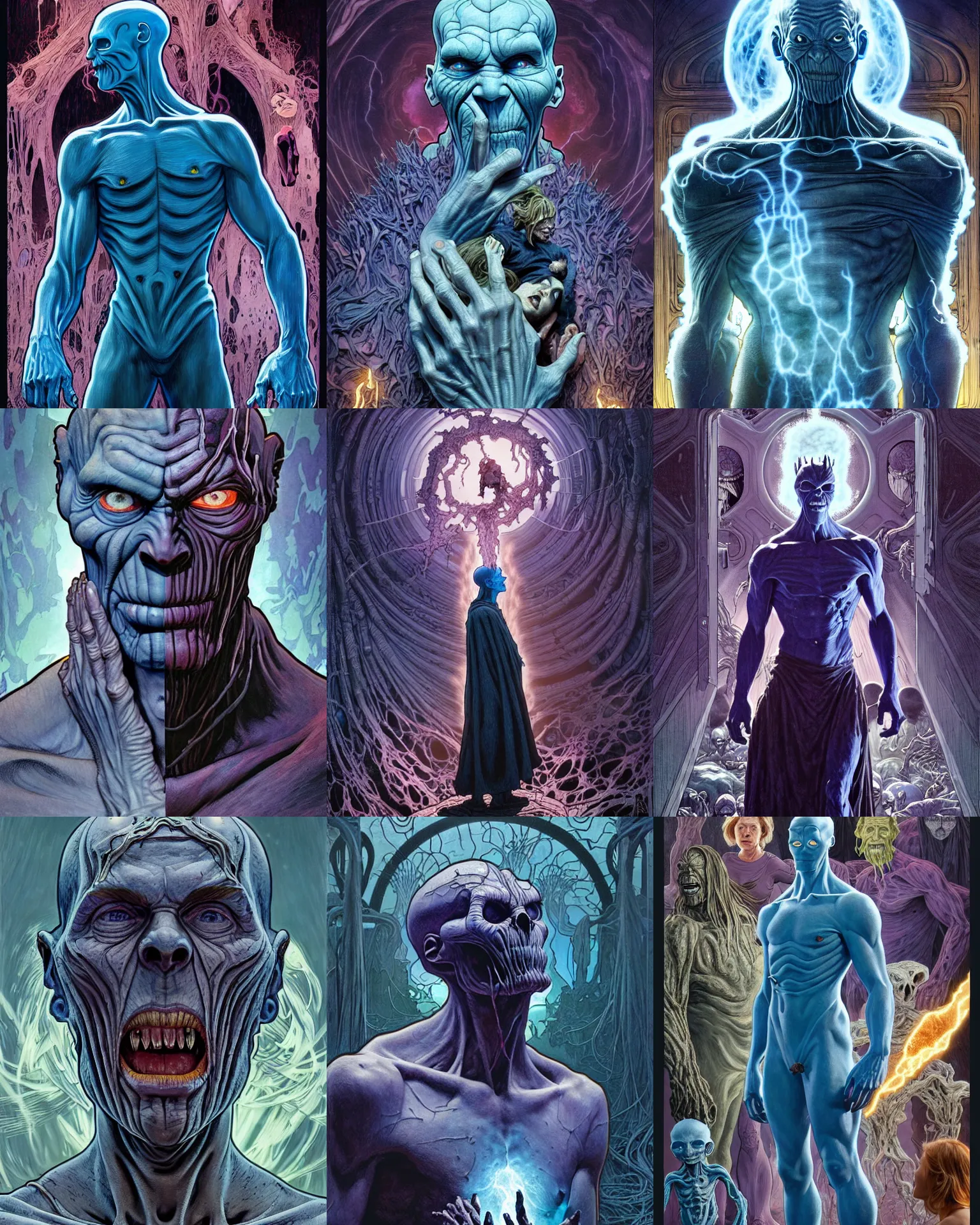 Prompt: the platonic ideal of tove jansson of cletus kasady ultimate carnage thanos dementor doctor manhattan chtulu nazgul, detailed, intricate, hyperrealism, intense, scary, decay, dmt, art by brock hofer and artgerm and greg rutkowski and alphonse mucha