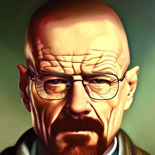 Prompt: oil painting of walter white, dramatic lighting, trending on artstation