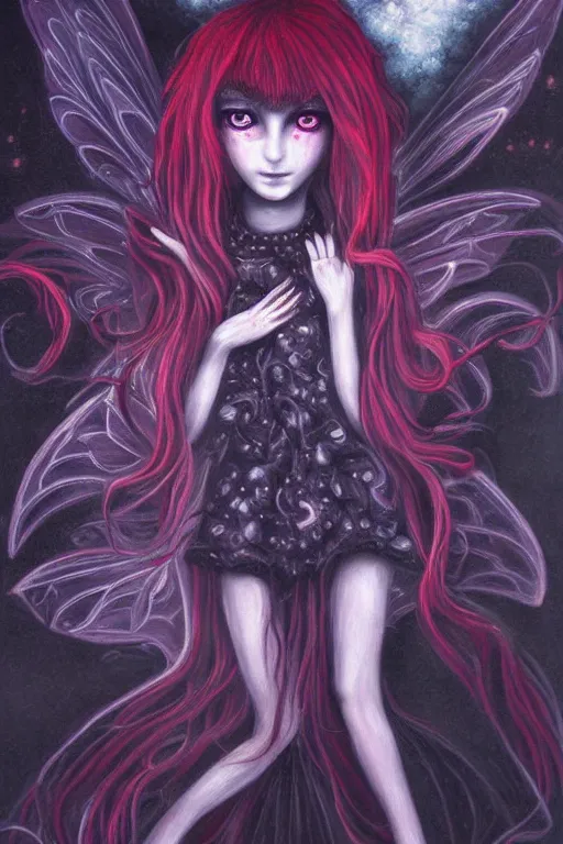 Prompt: an infinitely detailed oil painting of a beautiful gothic fairy by kuraya emi yume nikki inspired | atmospheric