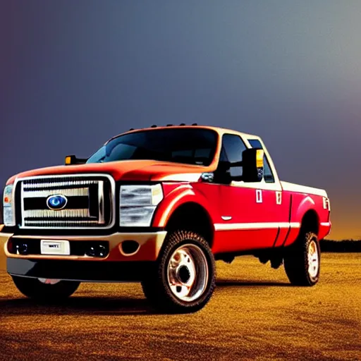 Image similar to “ford f250 as if released by bmw red , hyper realist sunset”